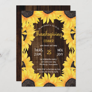Invitation Bois boisé rustique  Soirée Thankesgiving Sunflowe