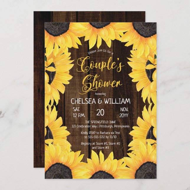Invitation Bois boisé rustique | Sunflowers Couple's Shower (Devant / Derrière)