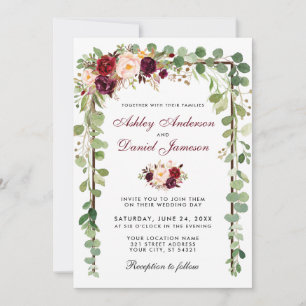 Invitation Bois botanique Bourgogne Mariage floral B