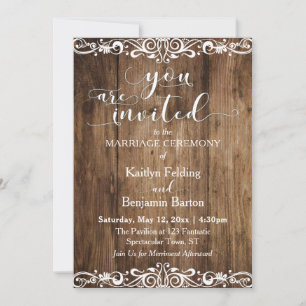 Invitation Bois Brown rustique, Défilage, Mariage de typograp