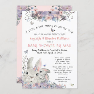 Invitation Bois Bunny Floral Purple Baby shower Par Courrier