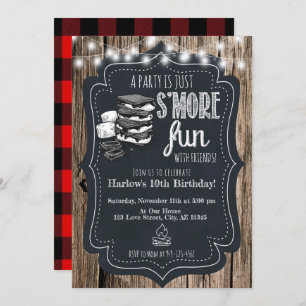 Invitation Bois Chalkboard Rustic S'mores Fête Anniversaire