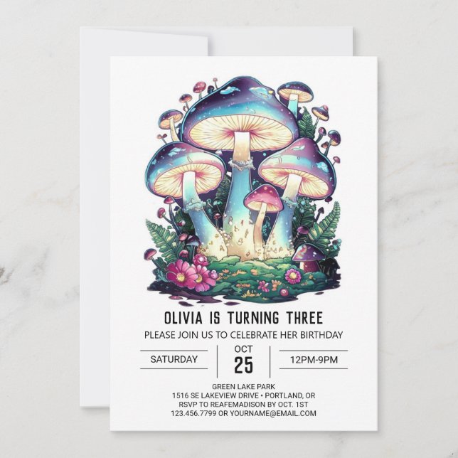 Invitation Bois Charmant Champignon Numérique Anniversaire (Devant)