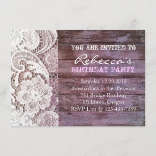 Invitation bois chic et dentelle de grange de pays français