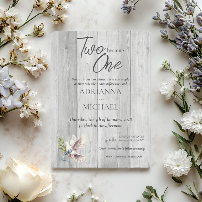 Invitation Bois chrétien Deux deviennent un avec Colombe (Créateur téléchargé)