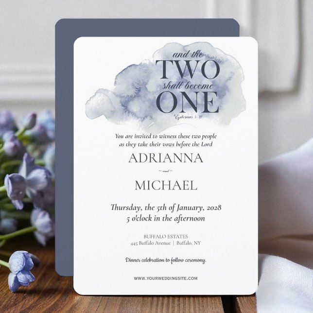 Invitation Bois Christian Deux deviennent une aquarelle bleu (Créateur téléchargé)