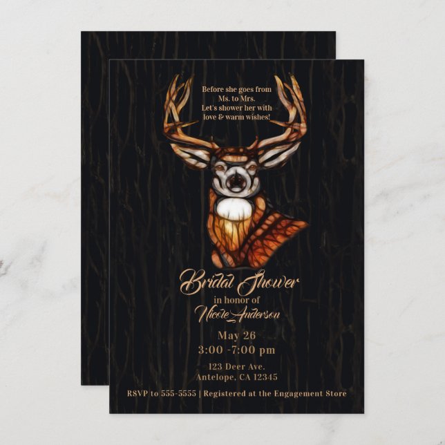 Invitation Bois de bois cerf Rustique Fête des mariées de cam (Devant / Derrière)
