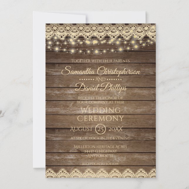 Invitation Bois de campagne | Mariage Lights & Lace (Devant)