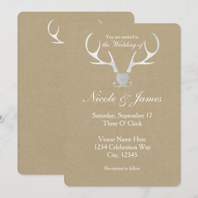 Invitation Bois de cerf argenté blanc & Cartons d'invitation  (Devant / Derrière)