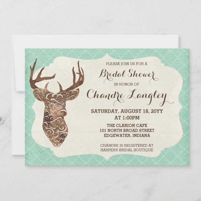 Invitation Bois de Cerf Élégants Fête de Mariage Rustique Cam (Devant)