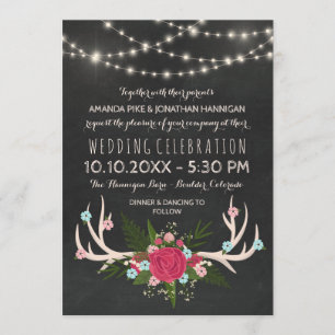 Invitation Bois de cerf Rose Rouge - Mariage Rustique sur Ard