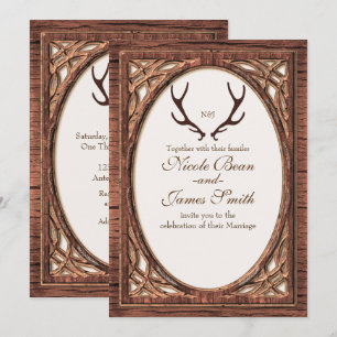 Invitation Bois de cerf rustique, carton d'invitation bicolor