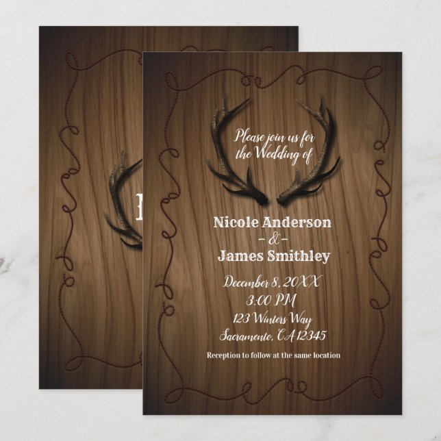 Invitation Bois de Cerf Rustique Mariage Grange de Campagne (Devant / Derrière)