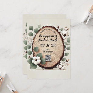 Invitation Bois de forêt Eucalyptus et Coton Fiançailles rust