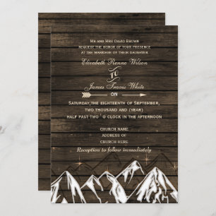 Invitation Bois de grange Camping Montagnes Rustiques Mariage