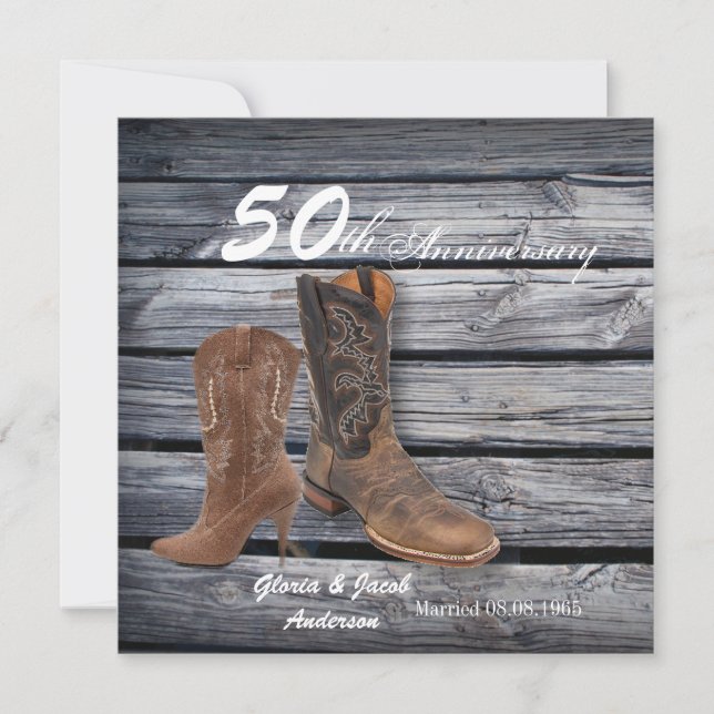 Invitation bois de grange cowboy Western 50e anniversaire de  (Devant)