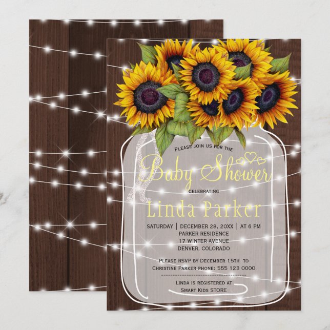 Invitation Bois de grange marron rustique, baby shower dans u (Devant / Derrière)