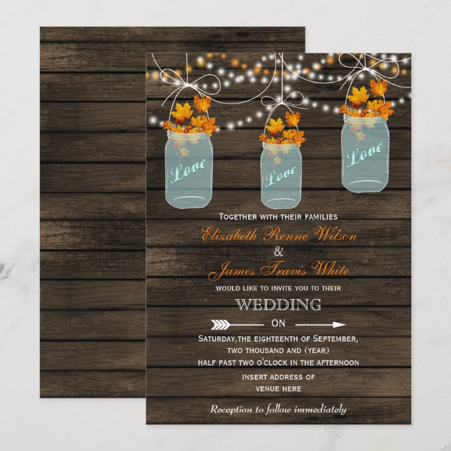 Invitation Bois de grange pot de mason rustique Mariage de au (Devant / Derrière)