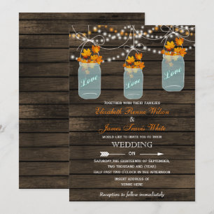 Invitation Bois de grange pot de mason rustique Mariage de au