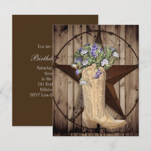 Invitation bois de grange rustique fleur sauvage cowboy weste