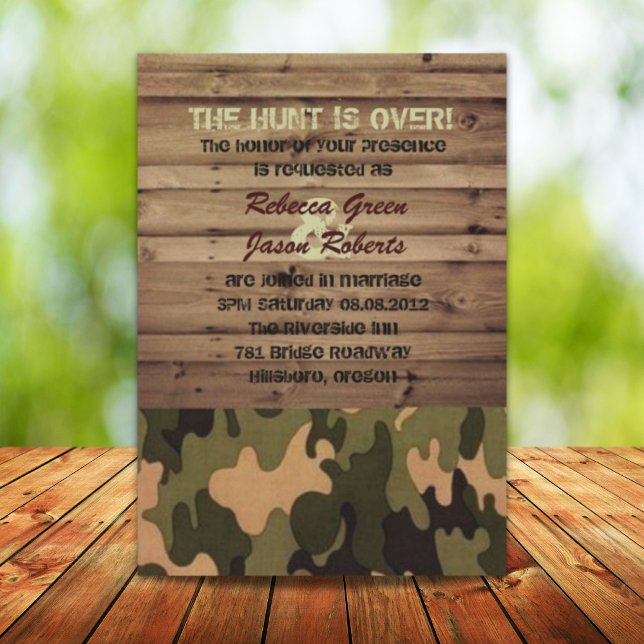 Invitation bois de grange rustique pays occidental Camo Maria (rustic barn wood western country Camo Wedding Invitation)
