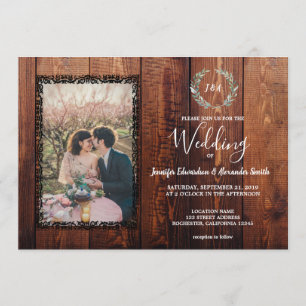 Invitation Bois de grange rustique pays photo Mariage vintage
