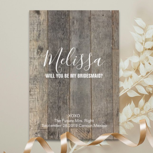 Invitation bois de grange rustique serez-vous ma demoiselle d (rustic barn wood will you be my bridesmaid invitation)