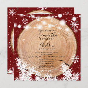 Invitation Bois de neige rustique rond rouge mariage photo de
