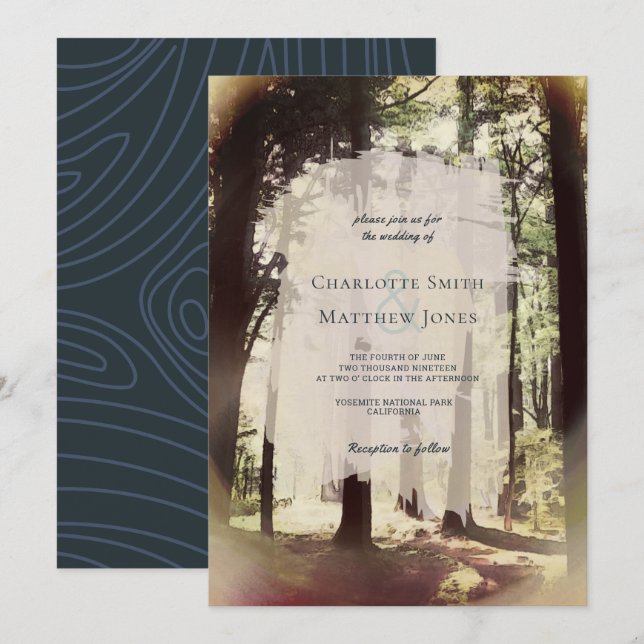 Invitation Bois de pin forestier Mariage extérieur (Devant / Derrière)
