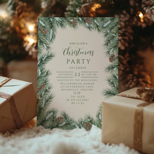 Invitation Bois de pin vert Noël (Créateur téléchargé)