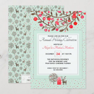 Invitation Bois de rennes Baies Mint Green Fête