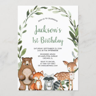 Invitation Bois de verdure animaux garçons 1ère fête d'annive