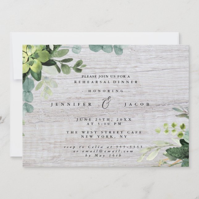 Invitation Bois de verdure Répétition Rustique Dîner Invitati (Devant)