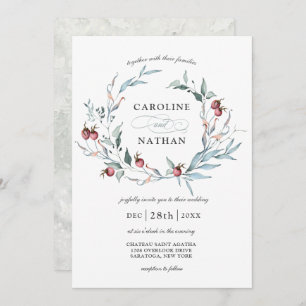 Invitation Bois d'hiver Aquarelle Botanique Mariage de couron