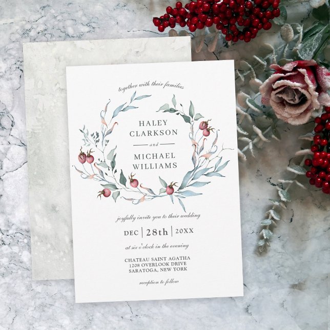 Invitation Bois d'hiver Aquarelle Botanique Mariage de couron (A lovely choice for winter weddings, available in printed or instant download formats!)