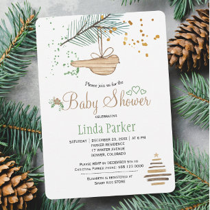 Invitation Bois d'hiver blanc baby shower d'aquarelle naturel