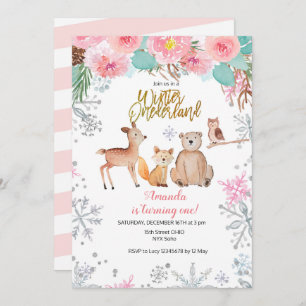 Invitation Bois d'hiver Forêt Chouette des cerfs Anniversaire