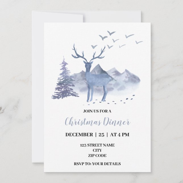 Invitation Bois d'hiver Moderne Aquarelle Dîner de Noël (Devant)
