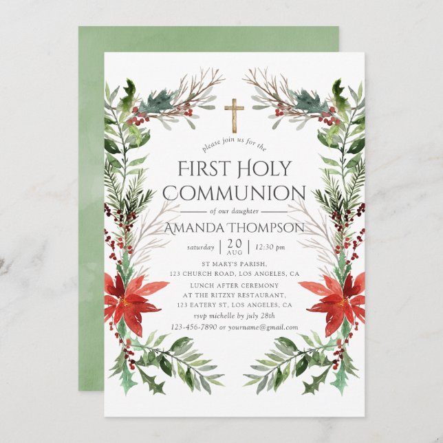 Invitation Bois d'hiver Noël Première communion sainte (Devant / Derrière)