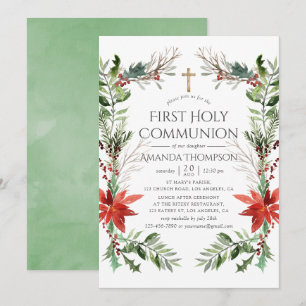 Invitation Bois d'hiver Noël Première communion sainte
