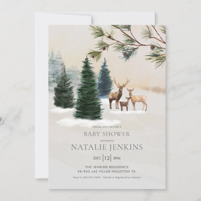 Invitation Bois d'hiver rustique Baby shower neutre selon le  (Devant)