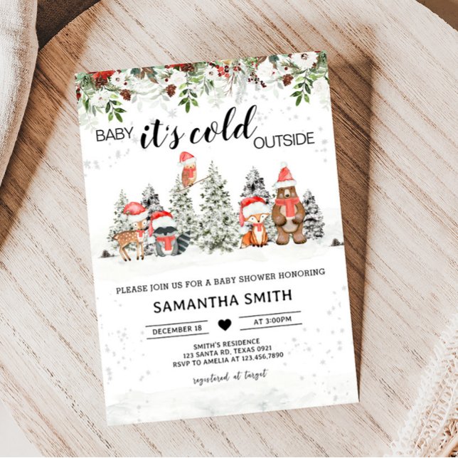 Invitation Bois D'Hiver Son Baby shower Froid Extérieur (Winter Woodland Baby Shower Invitation)
