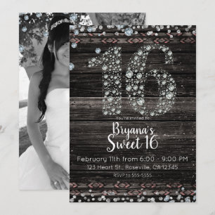 Invitation Bois Diamant Strass 16 Seize Anniversaire Fête Pho