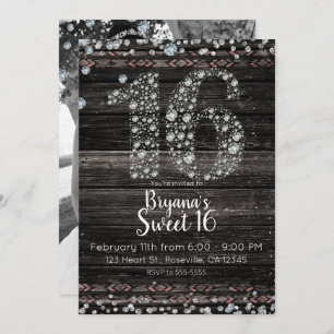 Invitation Bois Diamond Bling 16 Seize Anniversaire