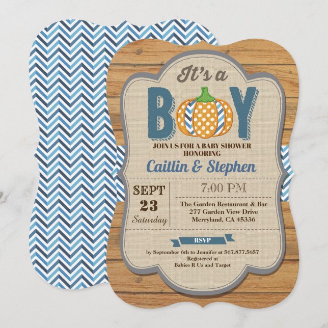 Invitation Bois d'invitation Citrouille pour bébé garçon (Devant / Derrière)