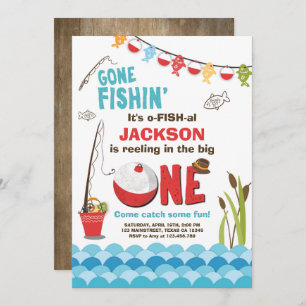 Invitation Bois d'invitation d'anniversaire de pêche le grand