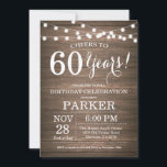 Invitation Bois d'invitation pour le 60e anniversaire de la R<br><div class="desc">Rustic 60th Birthday Invitation Arrière - plan de bois avec lampes à cordes. 13e 15e 16e 18e 20e 21e 30e 40e 50e 60e 70e 80e 90e 100e, n'importe quel âge. Anniversaire adulte. Fête d'anniversaire de femme ou d'homme. Pour plus de personnalisation, cliquez sur le bouton "Customiser" et utilisez notre outil...</div>