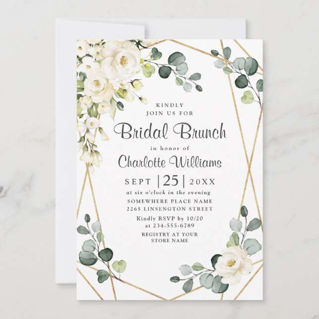 Invitation Bois d'ivoire Rose Eucalyptus Vert Brunch nuptial (Devant)