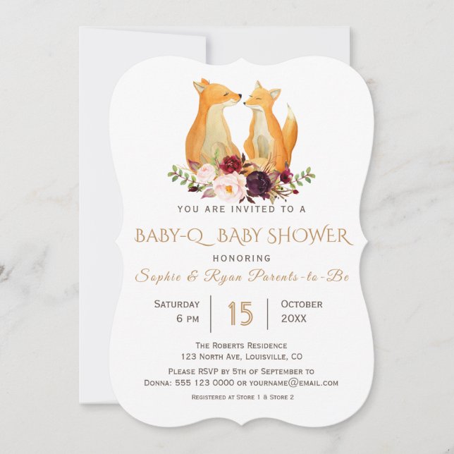 Invitation Bois doux Renards BaBy-Q Baby shower (Devant)