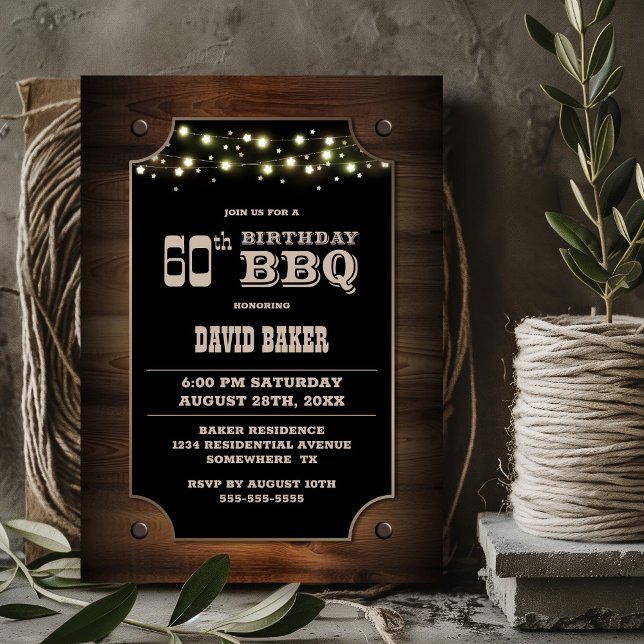 Invitation Bois élégant BBQ 60e anniversaire (Créateur téléchargé)